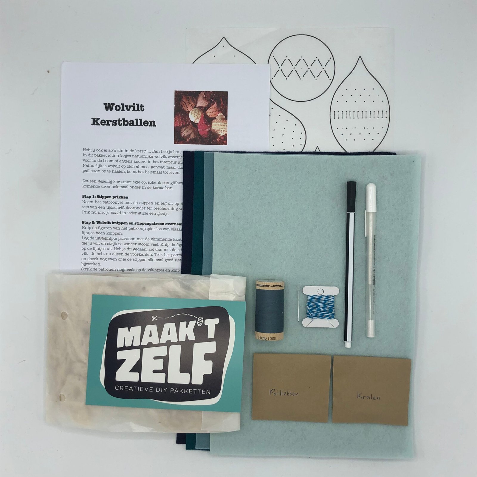 Wolvilt Kerstballen Blauw - Afbeelding 2